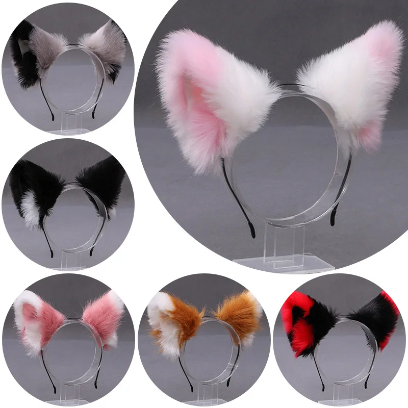 Kadın Kız Cosplay Kostüm Kedi Hayvan Kulaklar Bantlar Sevimli Faux Kürk Saç Çember El Yapımı Moda Hairband Şapkalar Saç Aksesuarı