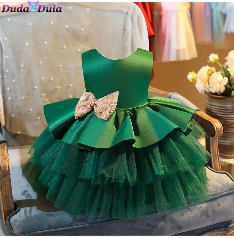 Yeni Yıl Elbiseleri 2021 Çocuk Prenses Elbise Çiçek Kız doğum günü partisi elbisesi Çocuk Yay Zarif Elbise Kız balo kıyafetleri