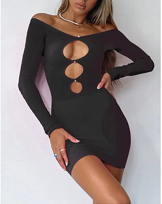 Kadınlar Seksi Spagetti Kayışı Mini Elbise Eldiven Kapalı Omuz Kolsuz Cut Out Bodycon Elbise Gece Parti Kulübü Kıyafetleri