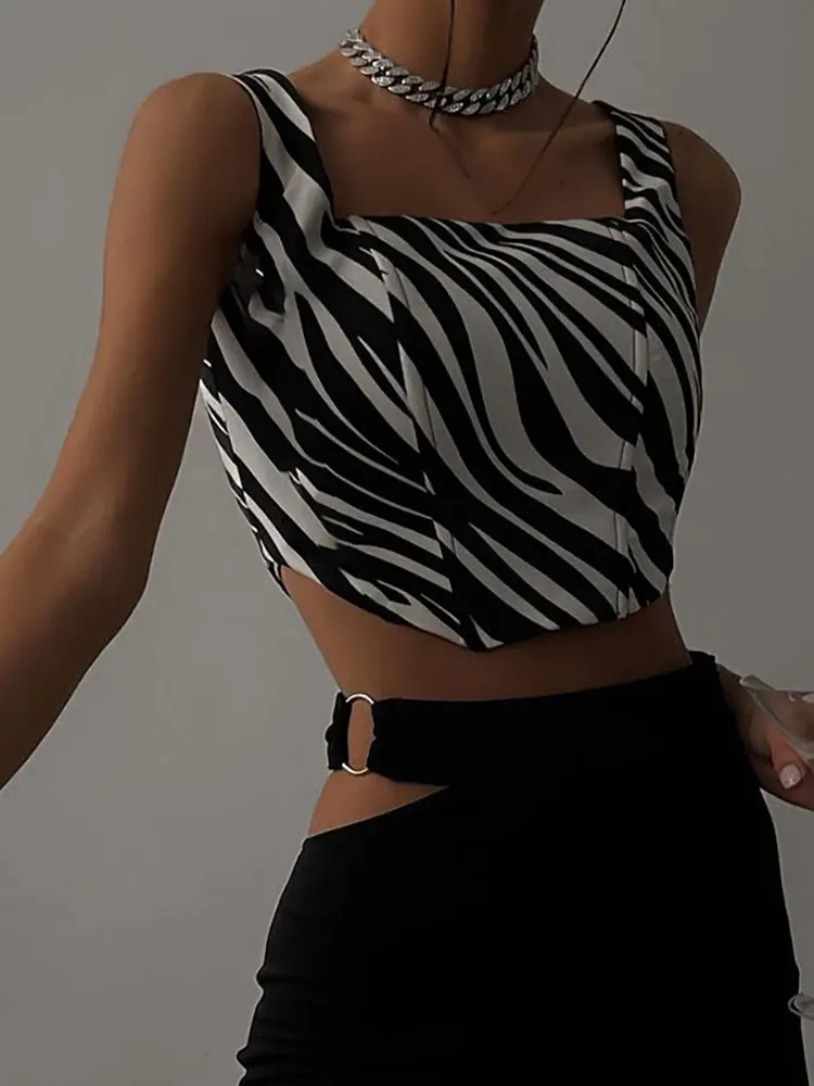 DLFlıfes Zebra Desen kadın Korse Moda Kadın Üstleri İnce Kırpma Üst İlkbahar Yaz Backless Kadın Giysileri Temel Korseler 2022