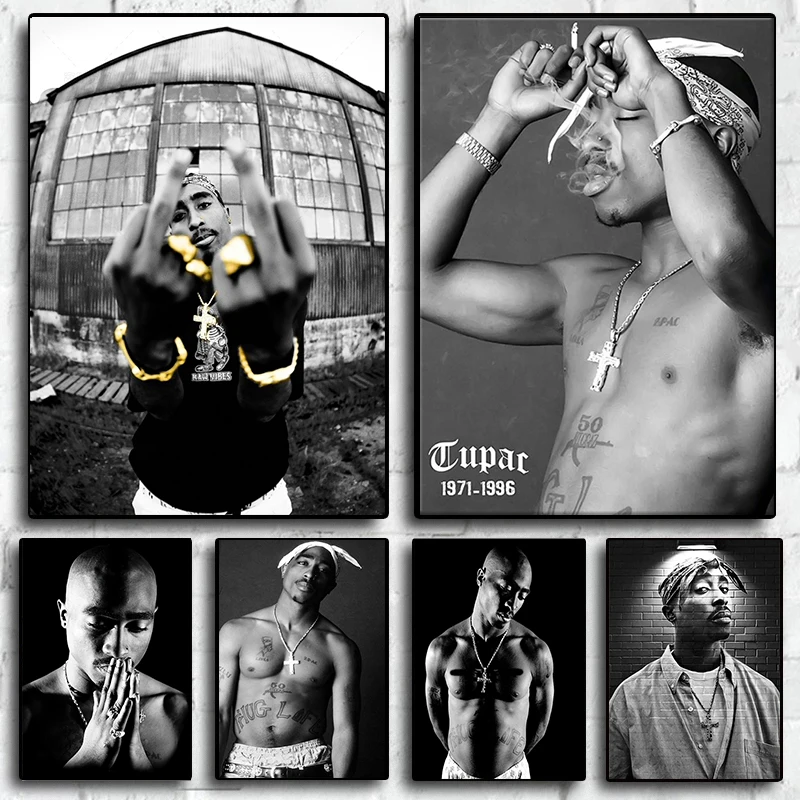 Siyah ve Beyaz Rapçi Tupac Posterler HiP Hop Şarkıcı 2PAC Tuval Baskı Boyama Rap Efsane Duvar Sanatı Resimleri Ev Çocuk Odası Dekor