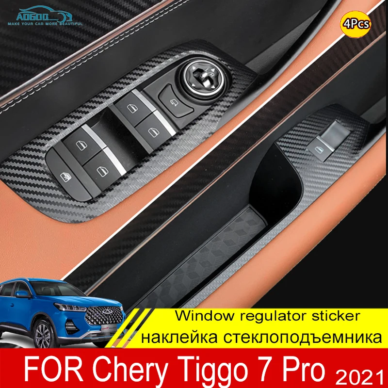 4 ADET Chery Tiggo İçin 7 Pro 2021 Windows Kontrol Paneli Sticker Salon Karbon fiber film Garnitür İç Dekorasyon Aksesuarları
