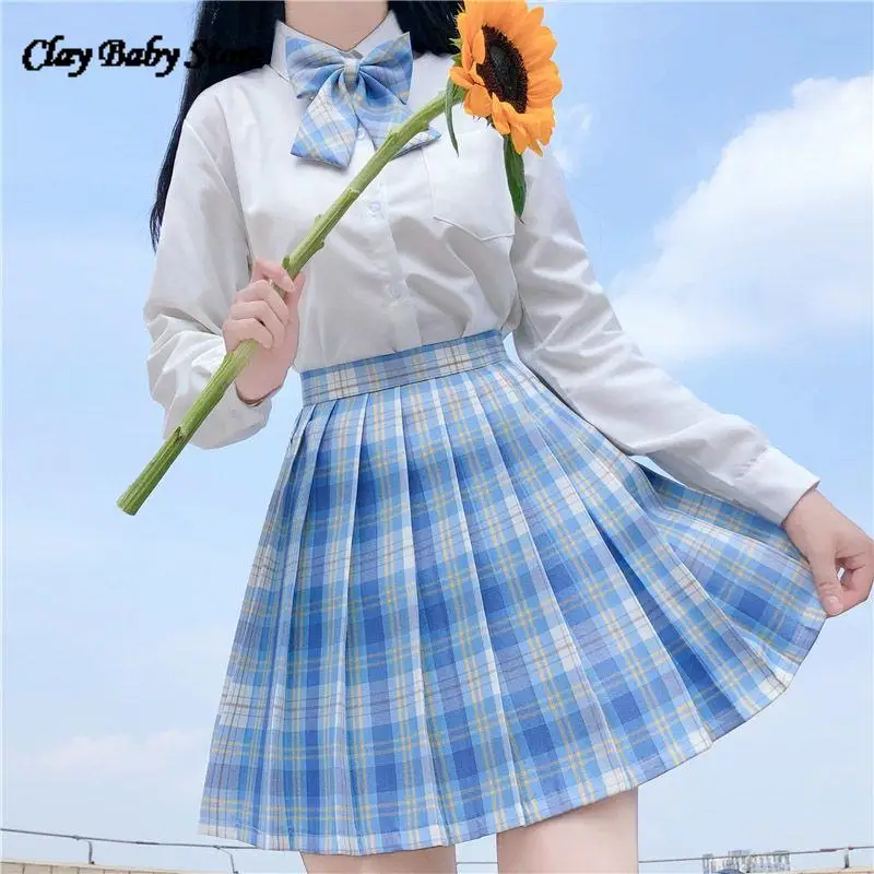 Kadın Ekose Etekler okul üniforması Pilili JK Etek kızın Japon Yaz Harajuku Tiki Yüksek Bel Pilili A-Line Etekler