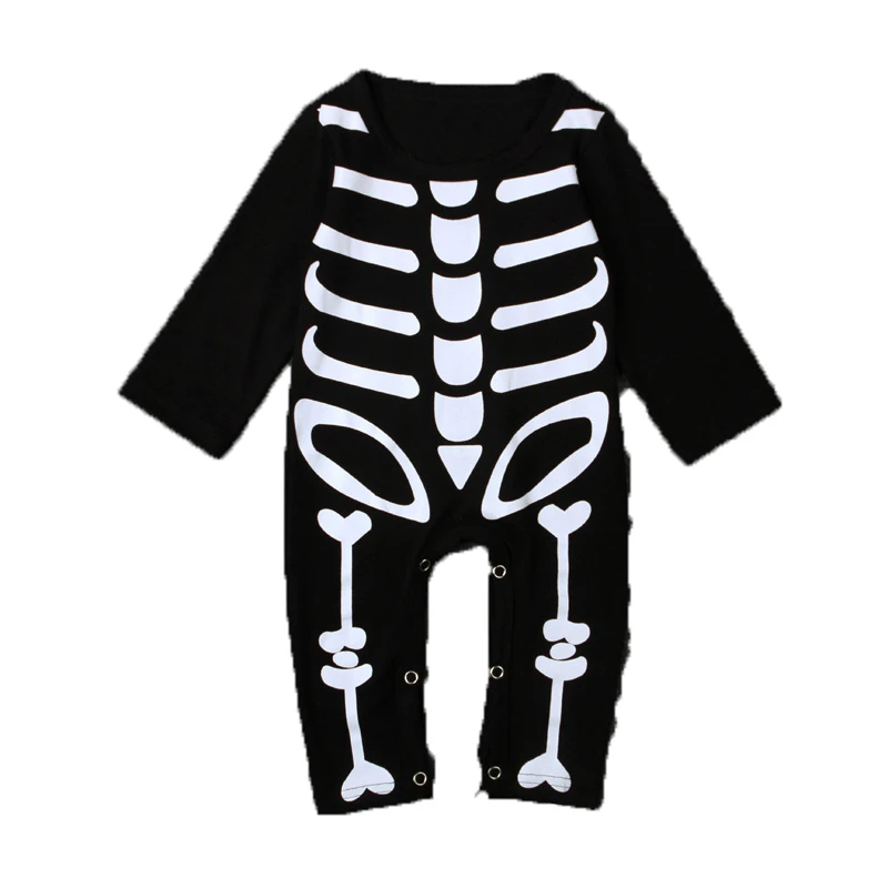 Yenidoğan Erkek Bebek Kız Cadılar Bayramı Tulum Pamuk Tulumlar Kafatası Tulum Yenilik Kıyafet Korku Kostüm Tulum Cosplay İskelet