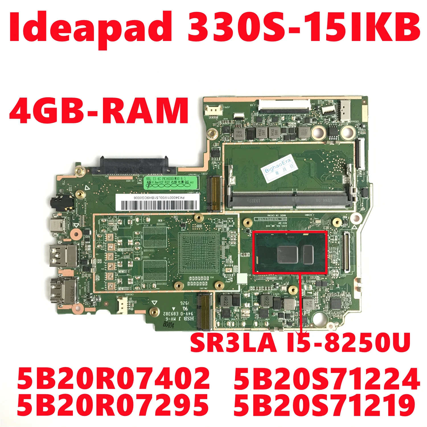 5B20S71219 5B20S71224 5B20R07295 5B20R07402 Lenovo Ideapad 330S-15IKB Laptop Anakart İ5-8250U 4GB DDR4 %100 % Test TAMAM