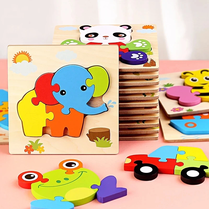 Bebek oyuncakları Ahşap 3D çocuklar için yap-boz Ahşap Karikatür Hayvanlar yapboz oyuncak Zeka Eğitici öğretici oyuncaklar Çocuklar İçin Hediye