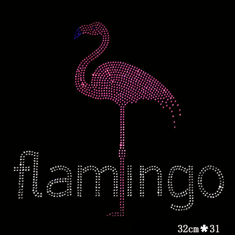 Pembe Lettle Flamingo kuş düzeltme Rhinestones ısı transferi tasarım demir on motifleri Rhinestone dekorasyon konfeksiyon T-shirt elbise